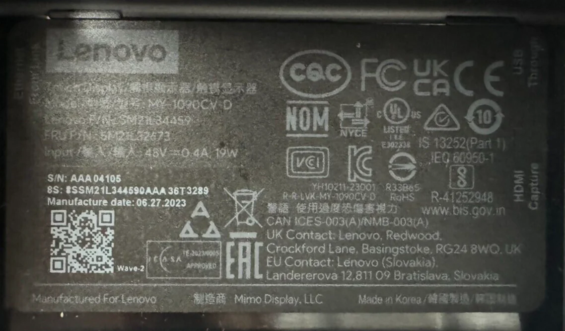 Lenovo Mimo Myst Link 10.1" AV-over-IP Capacitive Touch Display MY-1090CV D & L - Image 6