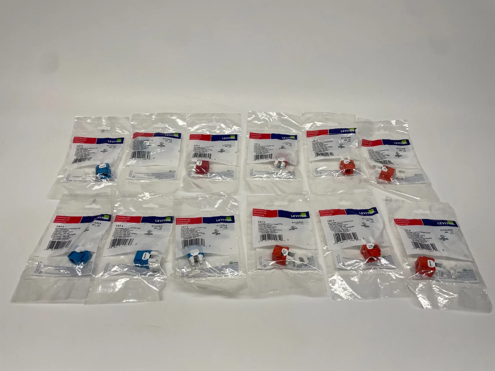 Leviton 61110-RO6 EXTREME CAT 6 QUICKPORT Jack Red, Orange, Blue LOT OF 12