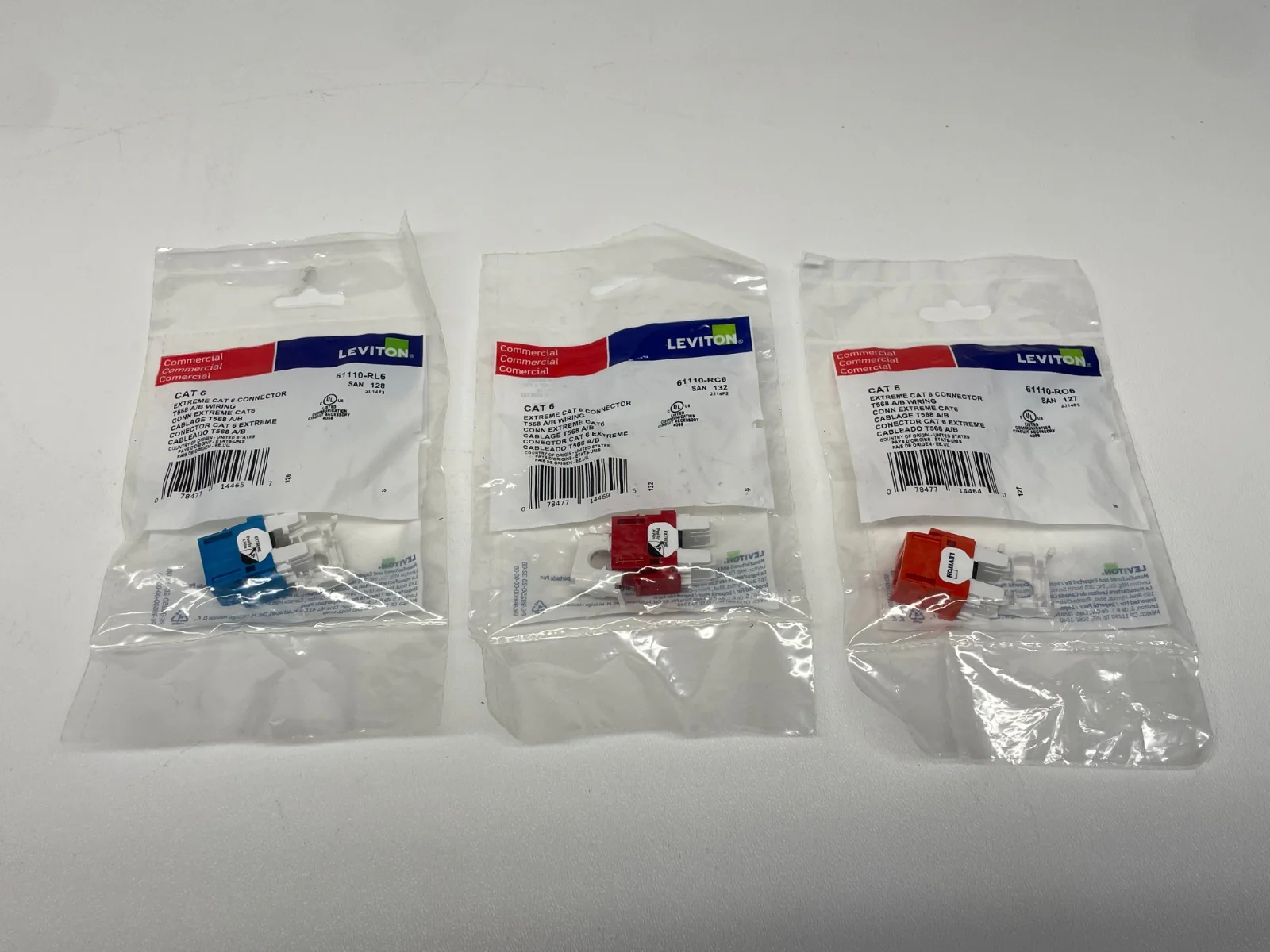 Leviton 61110-RO6 EXTREME CAT 6 QUICKPORT Jack Red, Orange, Blue LOT OF 12 - Image 2