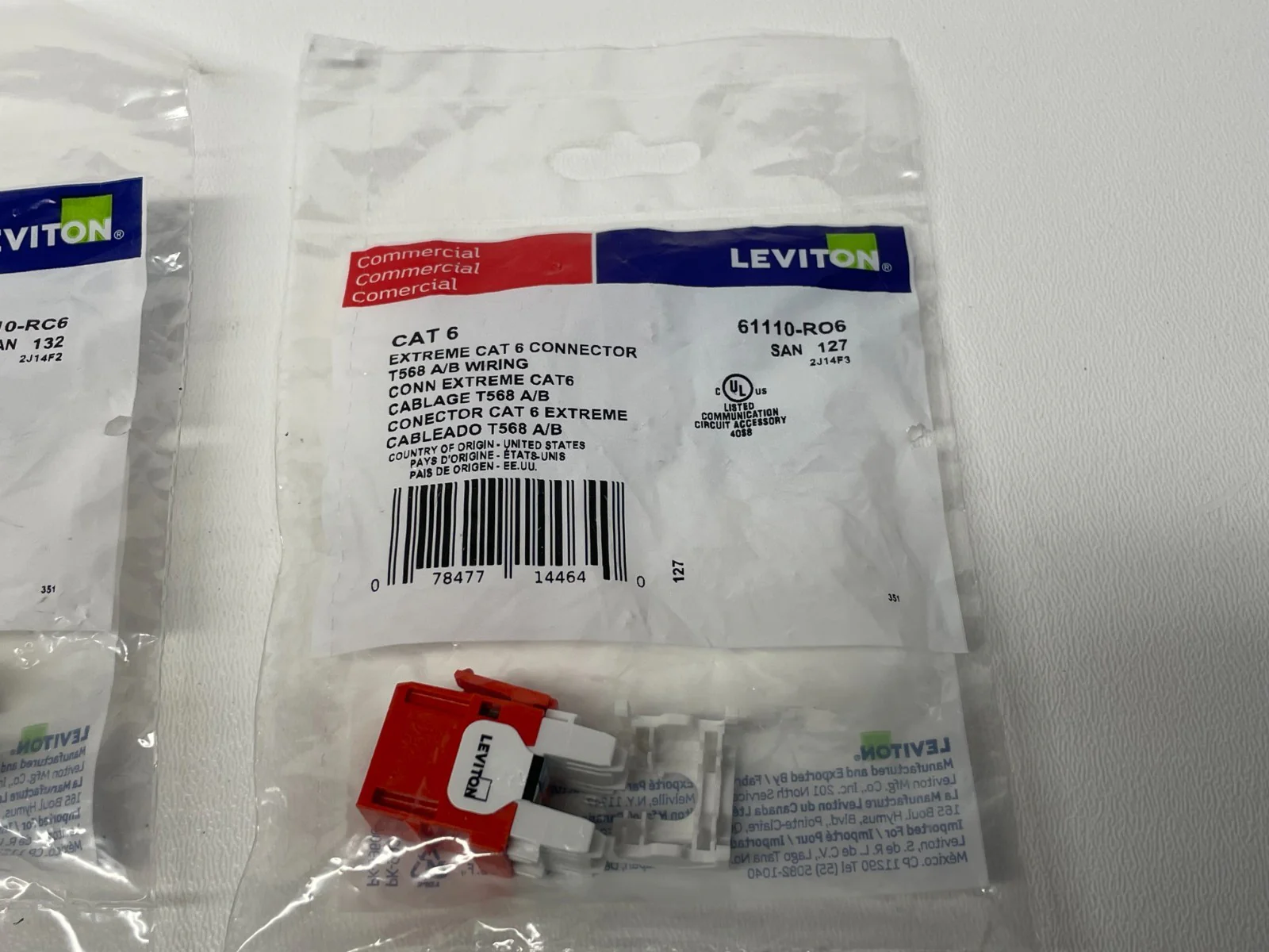 Leviton 61110-RO6 EXTREME CAT 6 QUICKPORT Jack Red, Orange, Blue LOT OF 12 - Image 4