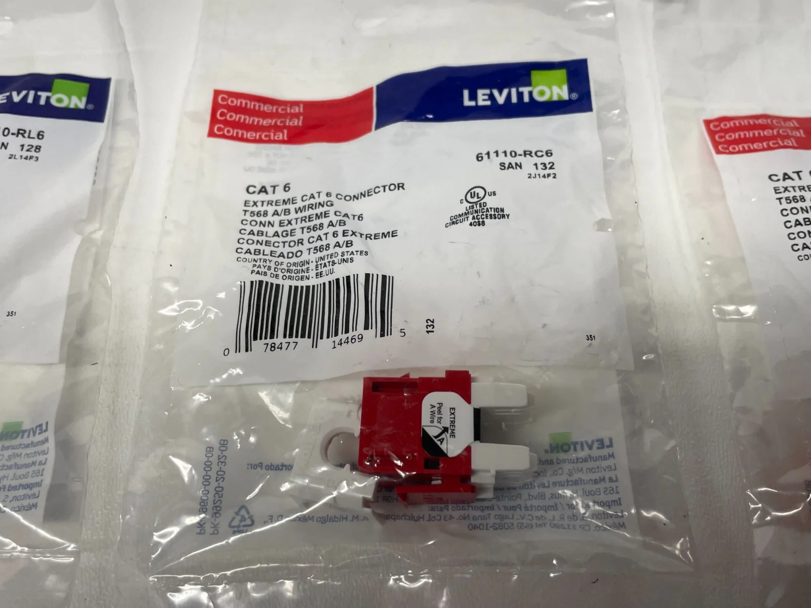 Leviton 61110-RO6 EXTREME CAT 6 QUICKPORT Jack Red, Orange, Blue LOT OF 12 - Image 5