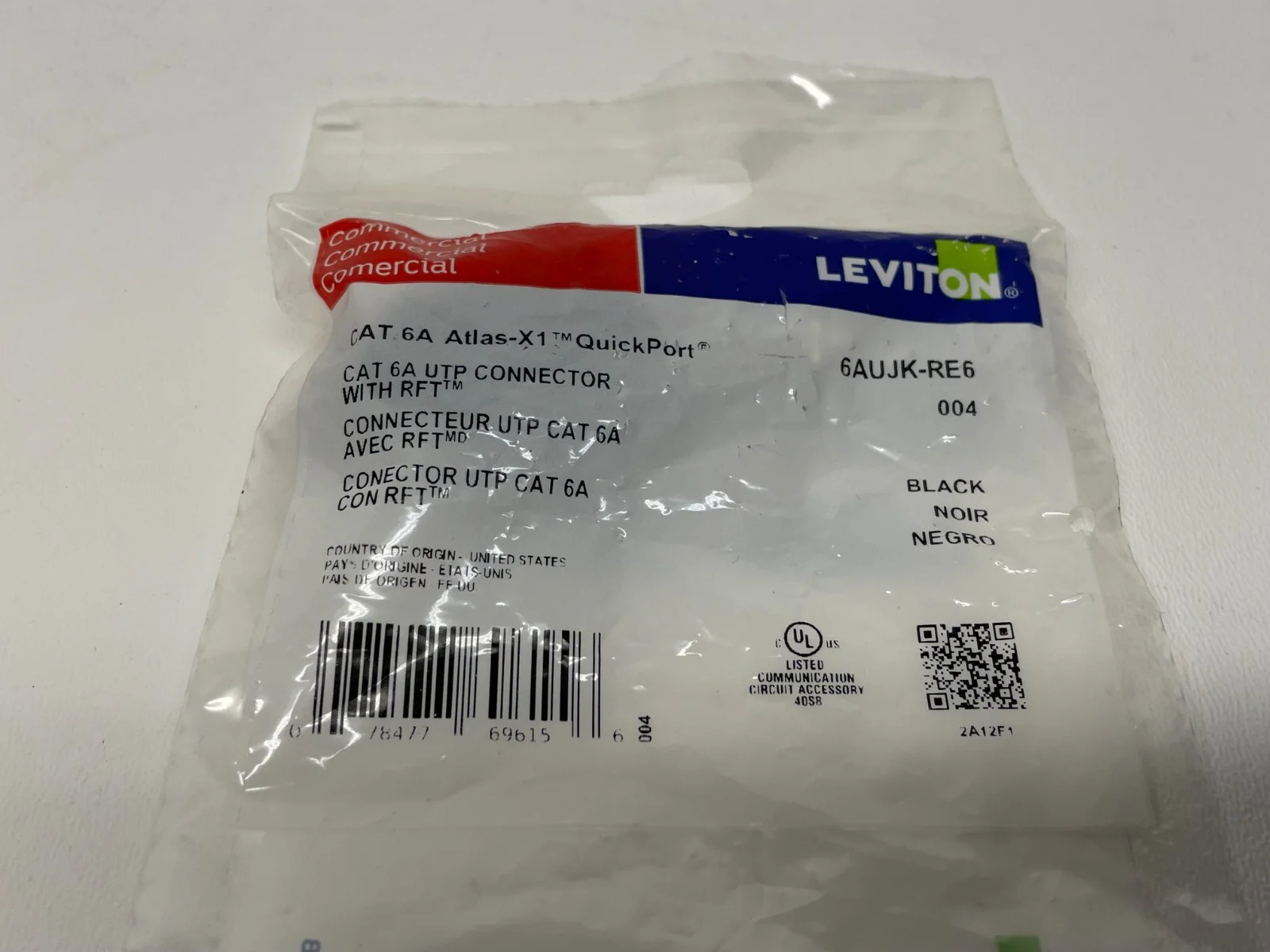 Leviton Atlas-X1 UTP Quick Port Cat 6A Connector RTF 6AUJK-RE6 Black LOT OF 10 - Image 2