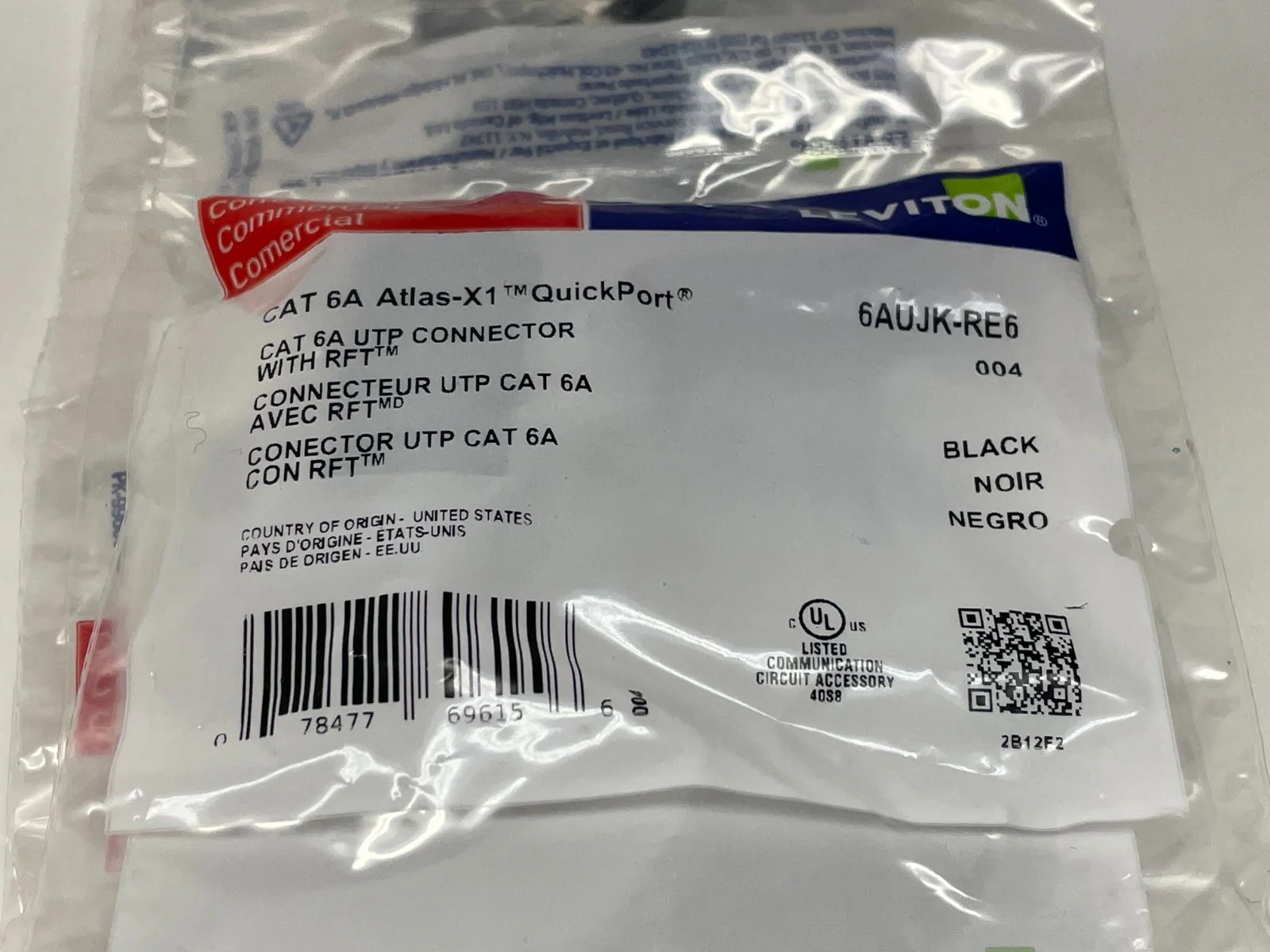 Leviton Atlas-X1 UTP Quick Port Cat 6A Connector RTF 6AUJK-RE6 Black LOT OF 25 - Image 2