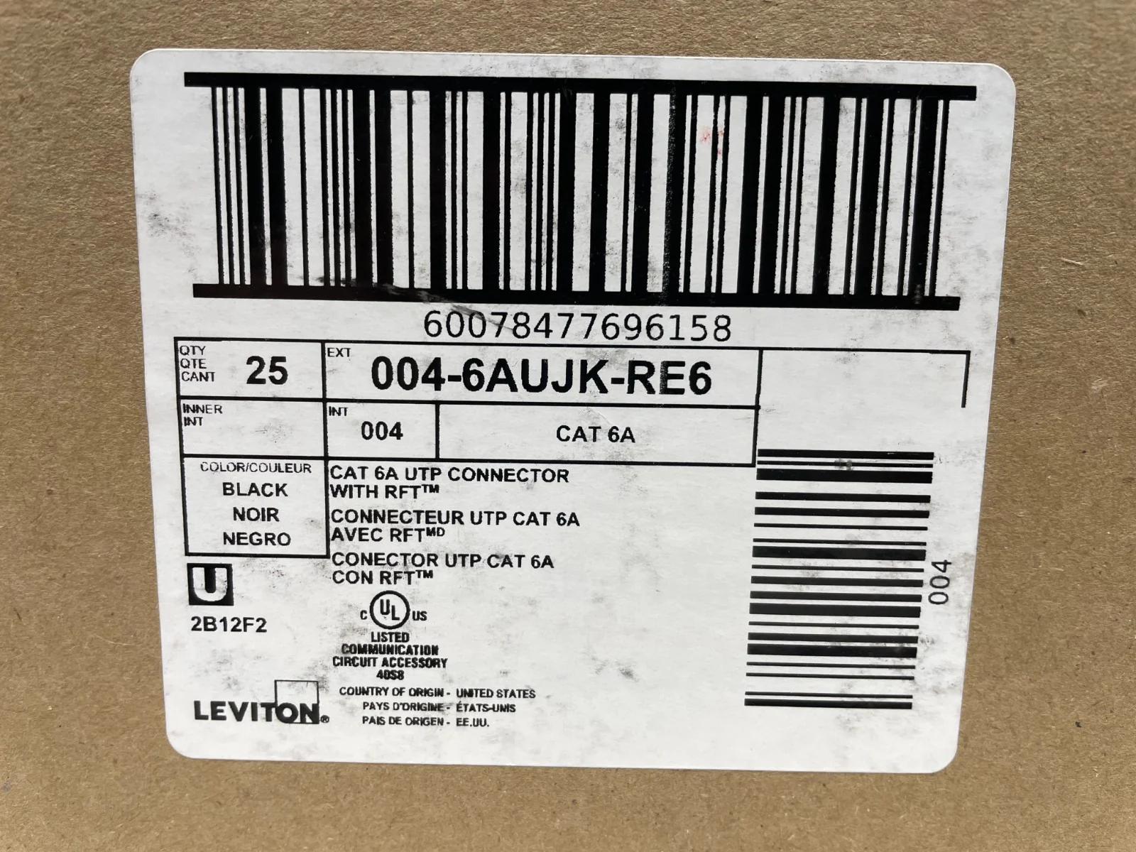 Leviton Atlas-X1 UTP Quick Port Cat 6A Connector RTF 6AUJK-RE6 Black LOT OF 25 - Image 4