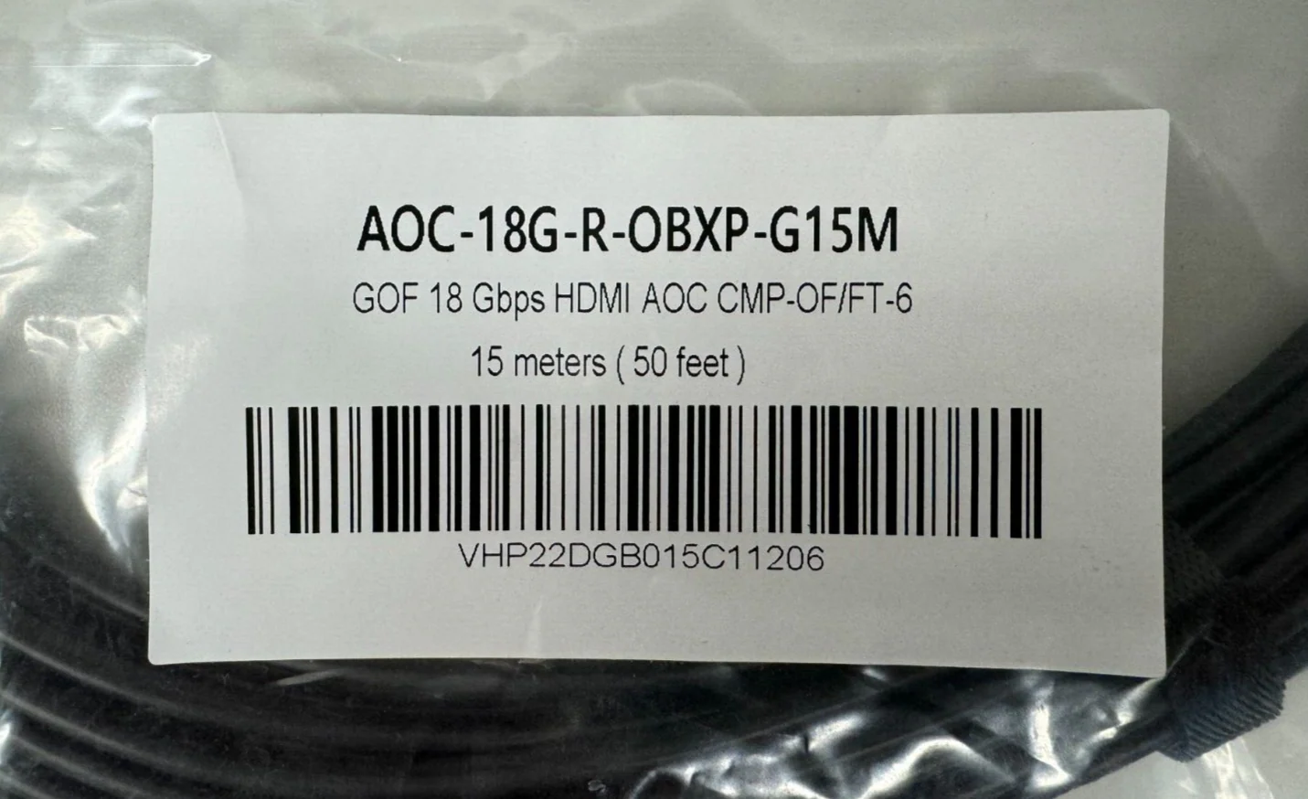 Liberty AOC-18G-R-OBXP-G15 Chromis Fiberoptics Optical Plenum HDMI 49.2' Cable - Image 2