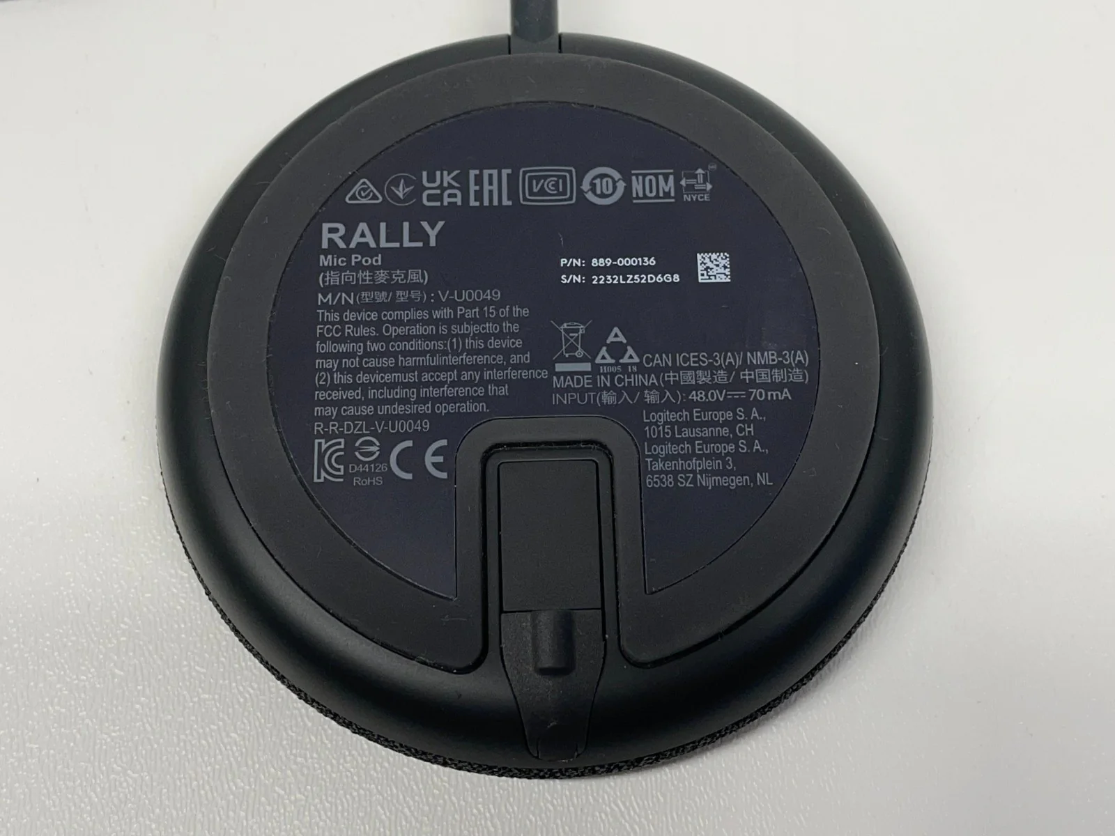 Logitech V-U0049 Black Rally Mic Pod Modular Boundary Microphone 889-000136 - Image 3