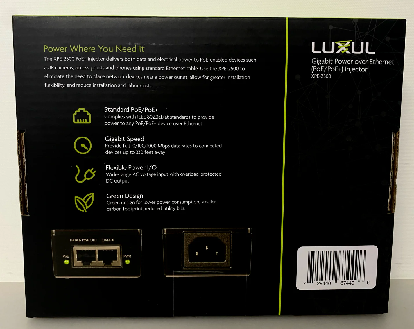 Luxul XPE-2500 Single Port Gigabit PoE/PoE+ Injector - Image 2
