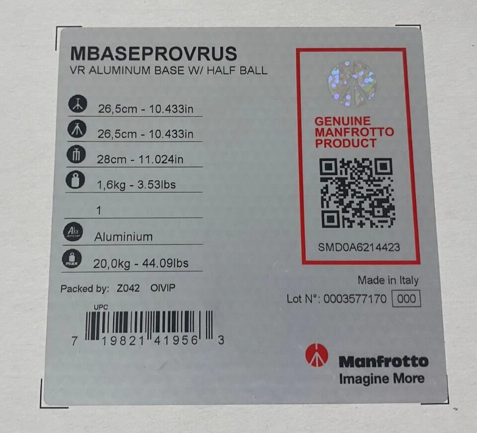 Manfrotto MBASEPROVRUS VR Aluminum Base w/ Half Ball