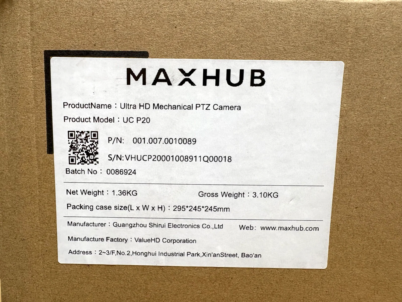 Maxhub UC-P20 Ultra HD Mechanical PTZ Camera (P/N: 001.007.0010089)