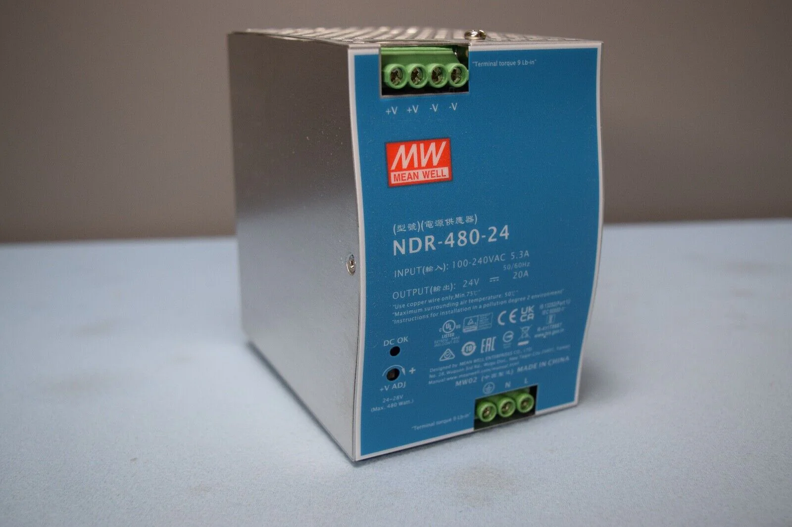 MEAN WELL MW NDR-480-24 Power Supply   Input 100-240VAC 5.3A    Output 24V 20A - Image 2