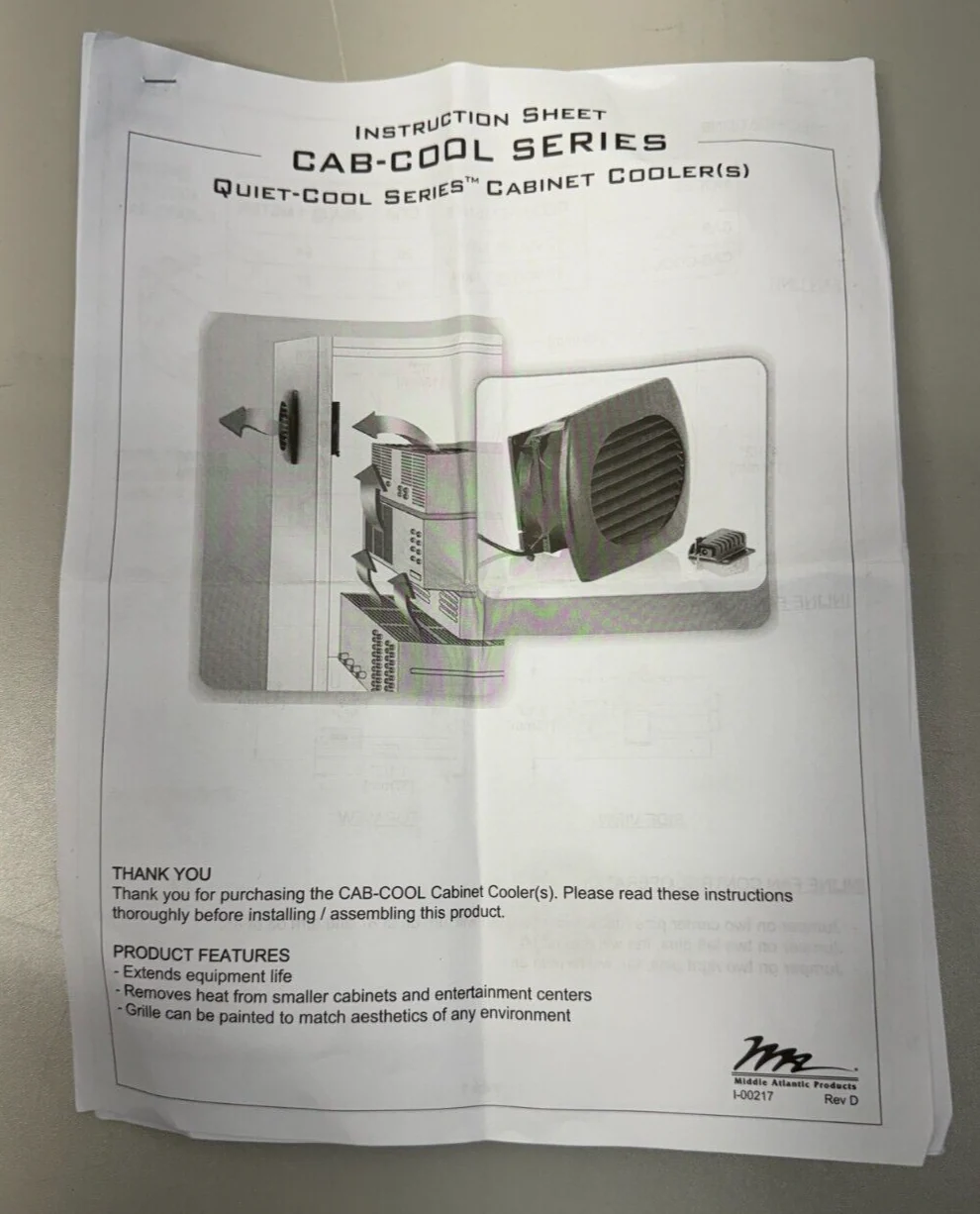 Middle Atlantic CAB-COOL2 Quiet-Cool Cabinet Cooler 40 CFM Airflow (2 Fans) - Image 3