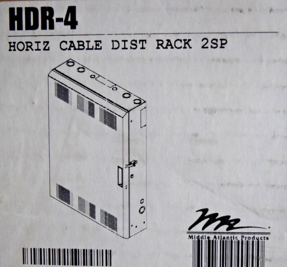 Middle Atlantic HDR-4 Horizontal Cable Distribution Rack 24W X 36H X 7.5D 2SP
