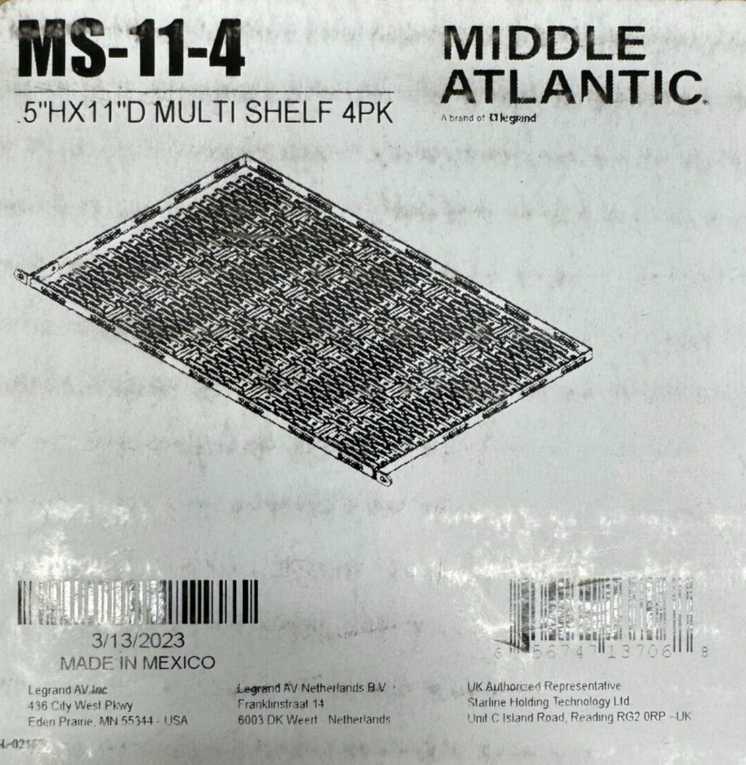 Middle Atlantic MS-11-4 Device-Mounting Rackshelf (1/2 RU, 11" Depth, Set of 4) - Image 3