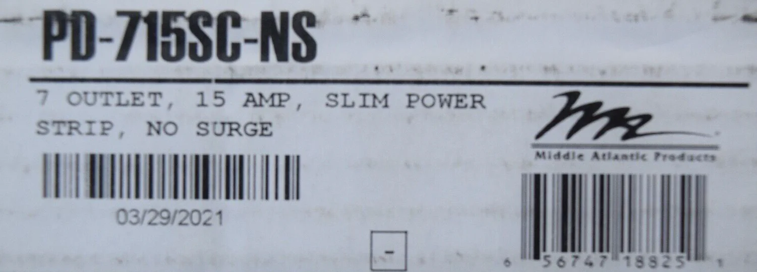 MIDDLE ATLANTIC PD-715SC-NS 7 OUTLET SLIM POWER STRIP  15A - Image 2