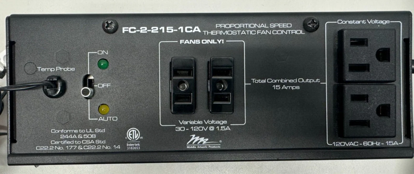 Middle Atlantic Products FC-2-215-1CA Thermostatic Fan Control - Image 4