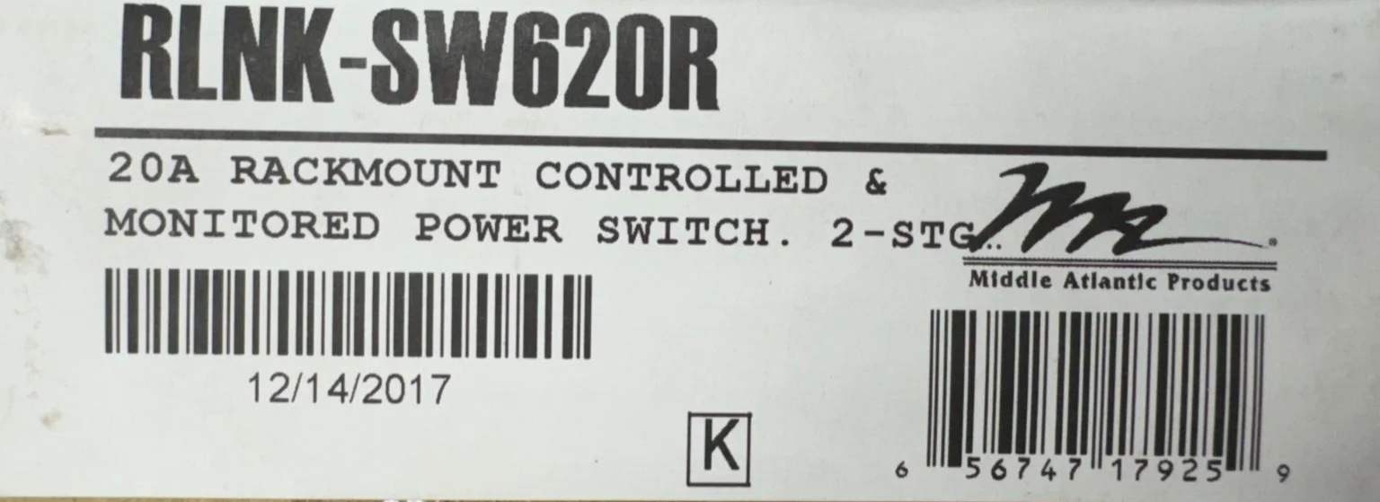 Middle Atlantic RLNK-SW620R 20A Rackmount Controlled & Monitored Power Switch - Image 3