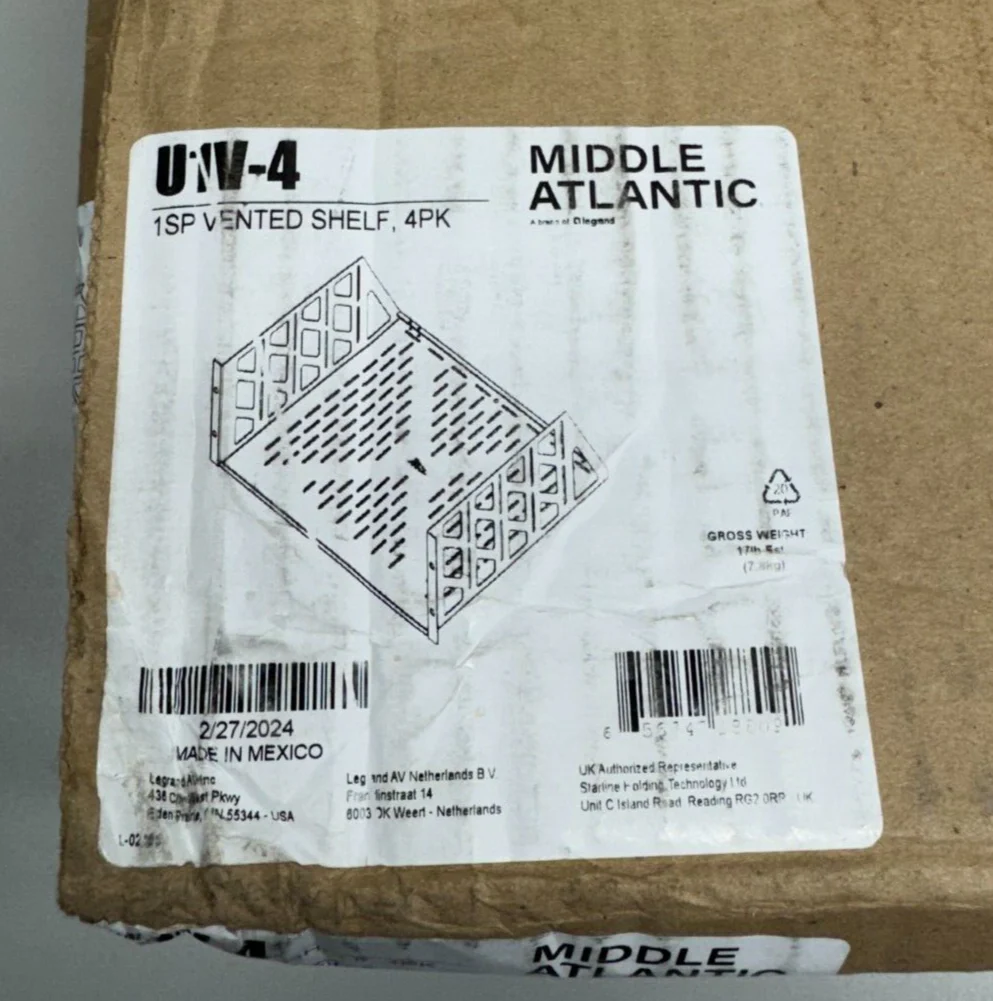Middle Atlantic U1V-4 Pack of 4 1-3/4" Vented Universal Rack Shelf - Image 2