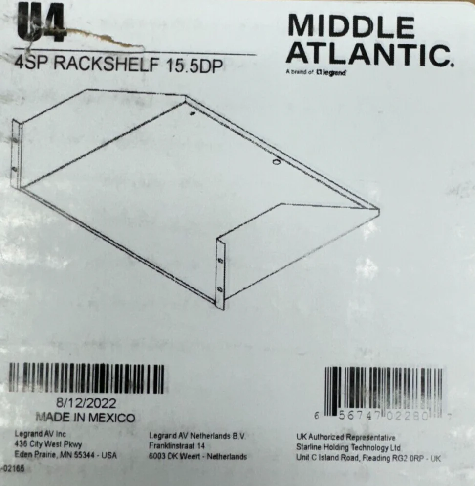 Middle Atlantic U4 7" (4 Space) Universal Rack Shelf NEW - Image 4