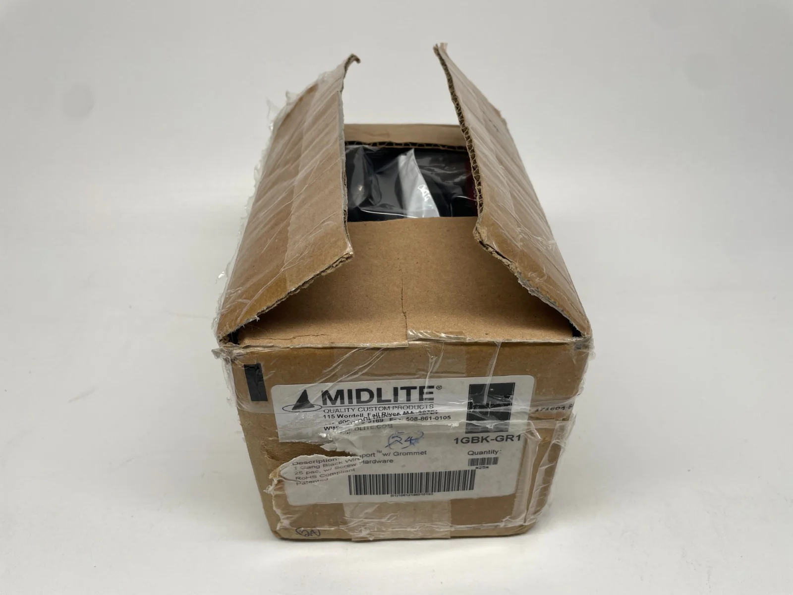 Midlite 1GBK-GR1 1 Gang Black Wireport Wall Plate w/Grommet LOT OF 24