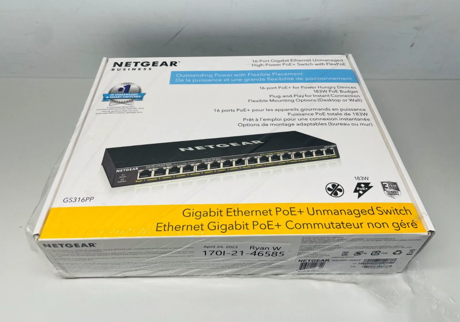 Netgear GS316PP Gigabit Ethernet PoE + Unmanaged High-Power PoE+ Switch