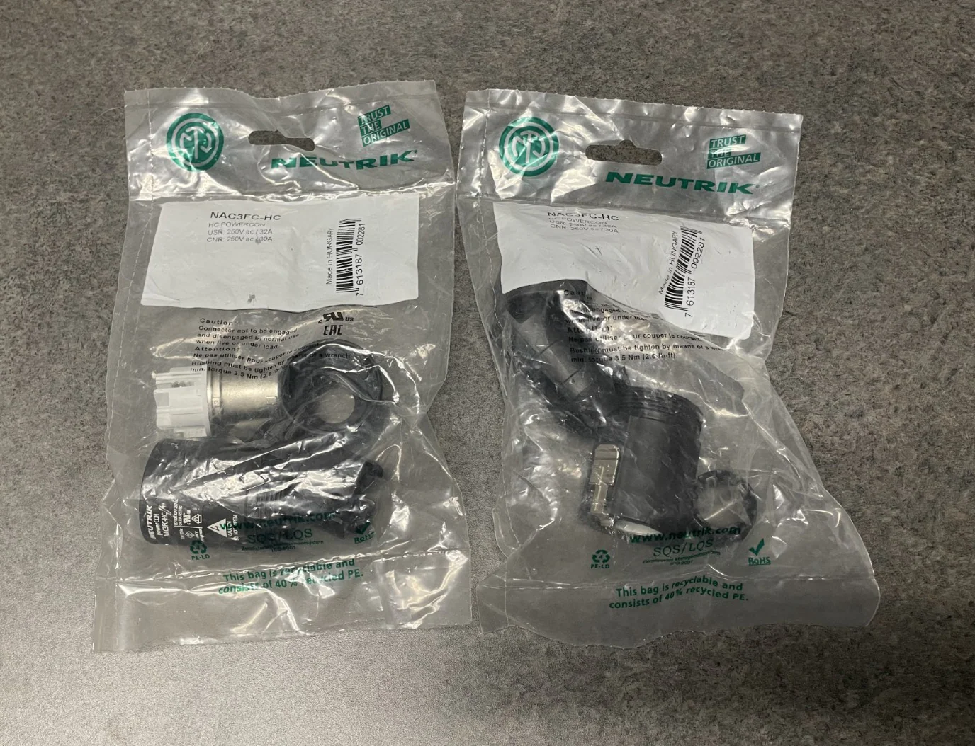 NEUTRIK NAC3FC-HC PowerCON AC Power Connector 32 Amp Heavy Duty Lot of 2