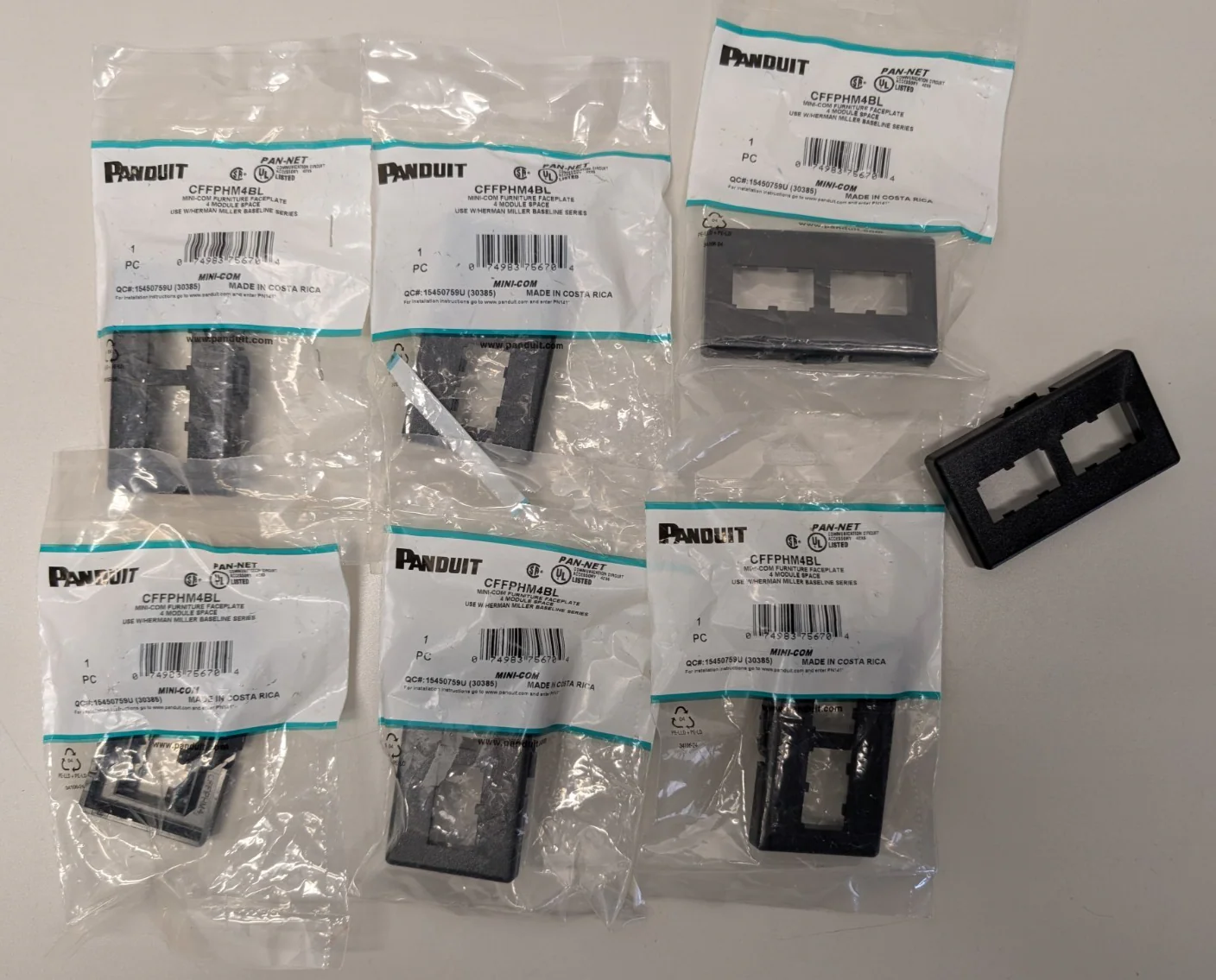 Panduit CFFPHM4BL Snap-On 4-Port Modular Furniture Faceplate LOT OF 7