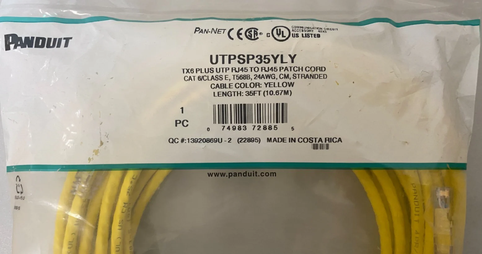 Panduit UTPSP35YLY Cord | 35 FT | LOT OF 2 - Image 2
