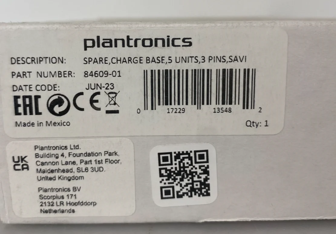 Plantronics Base 5 unit 3-pin  |  (P/N:  84609-01)