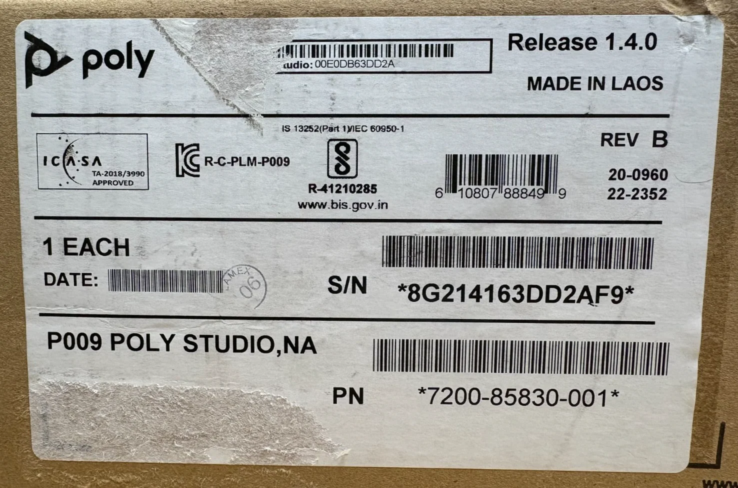 Poly Studio P009 4K HD USB Video Conference System (P/N: 7200-85830-001)