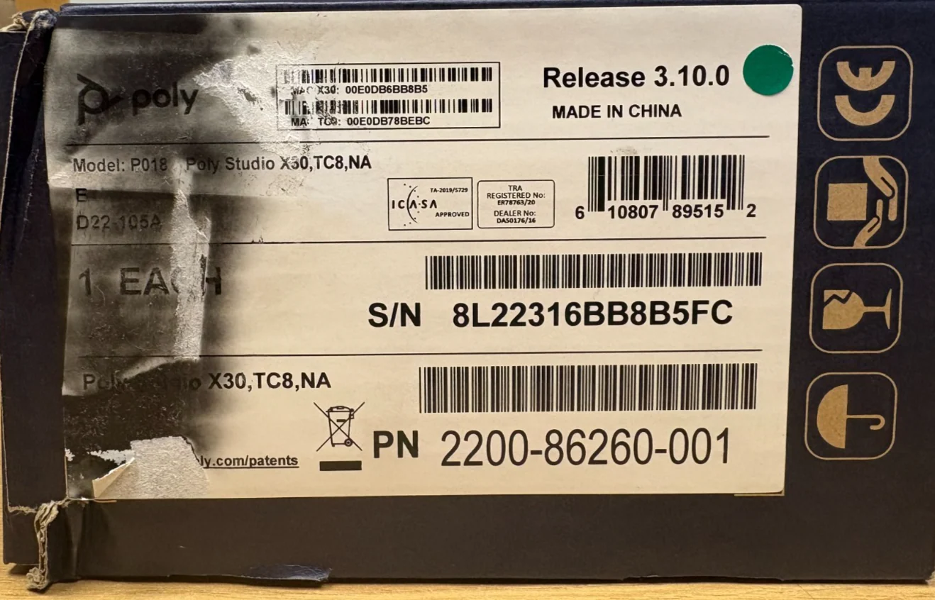 Poly Studio X30 Video Bar & TC8 Touch Control (P/N: 2200-86260-001)
