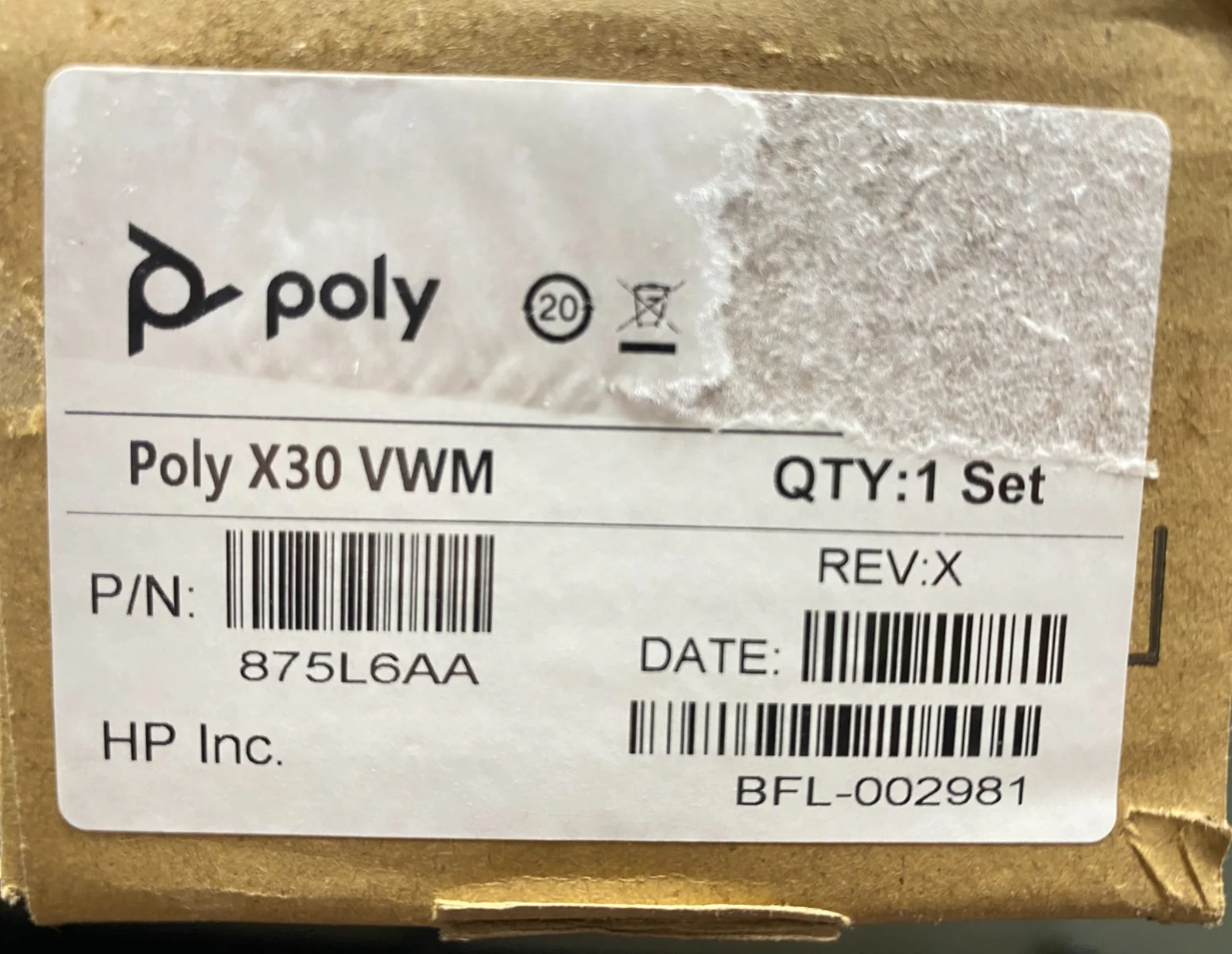 Poly X30 VWM VESA / Wall Mount (P/N: 875L6AA)