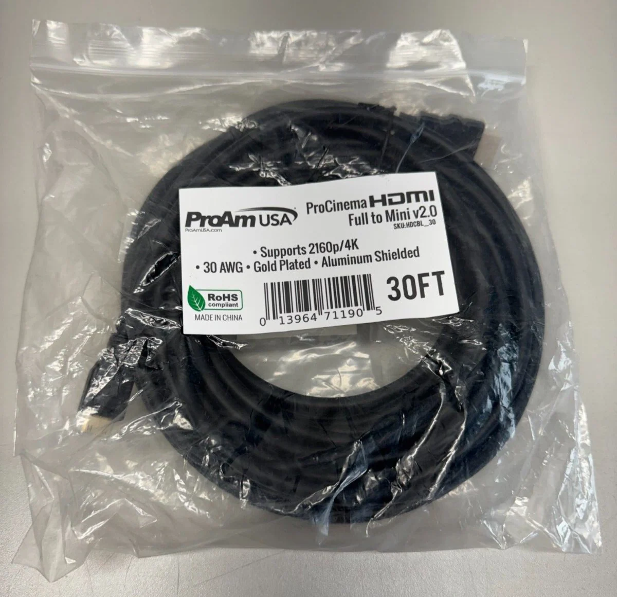 ProAm USA ProCinema HDMI Full-Mini v2.0 30' 30AWG Gold Plated HDCBL_30 LOT OF 2 - Image 2