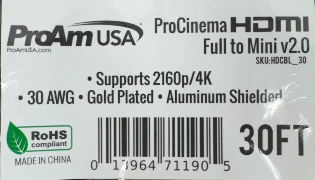 ProAm USA ProCinema HDMI Full-Mini v2.0 30' 30AWG Gold Plated HDCBL_30 LOT OF 2 - Image 3