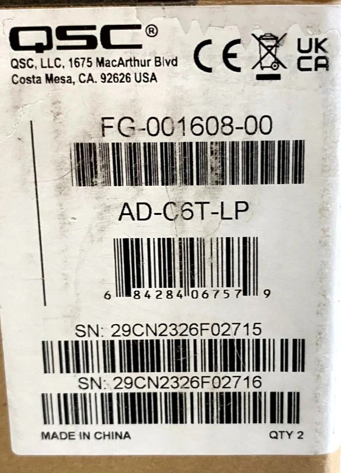 QSC AD-C6T-LP Low Profile Ceiling Loudspeaker (P/N: FG-001608-00)