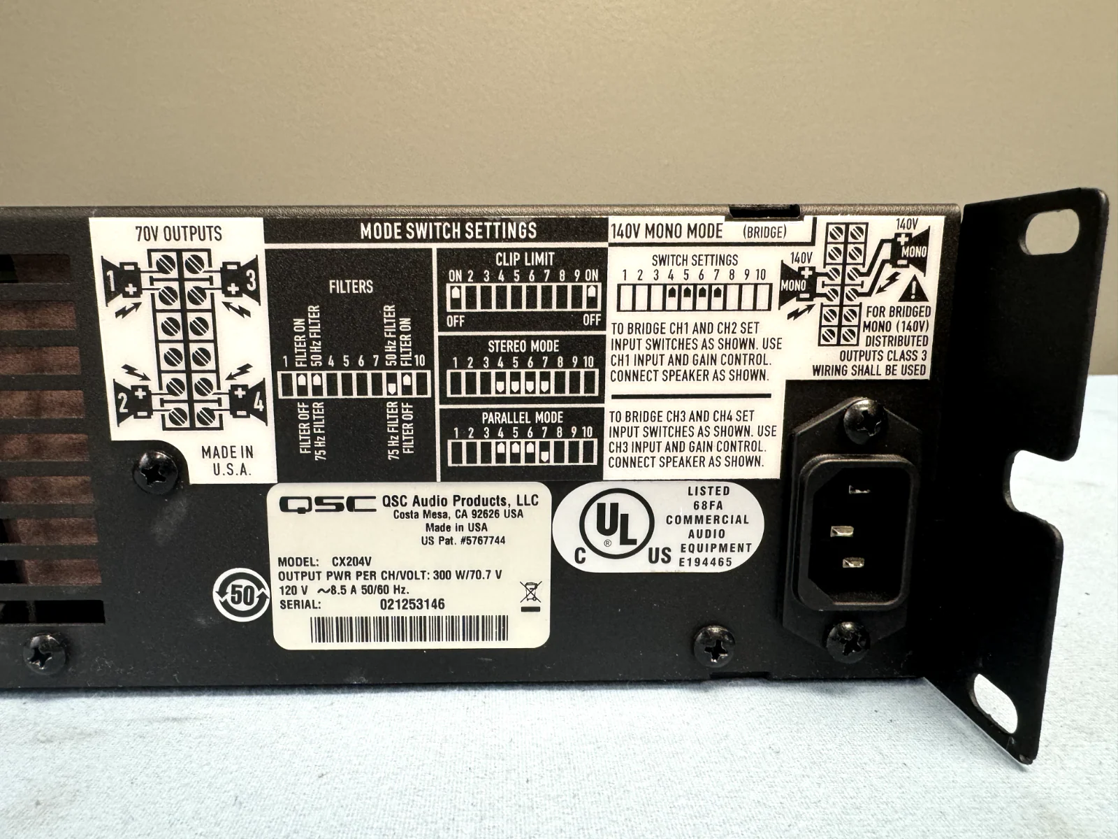 QSC CX204V 4-Channel 70V Power Amplifier - Image 5