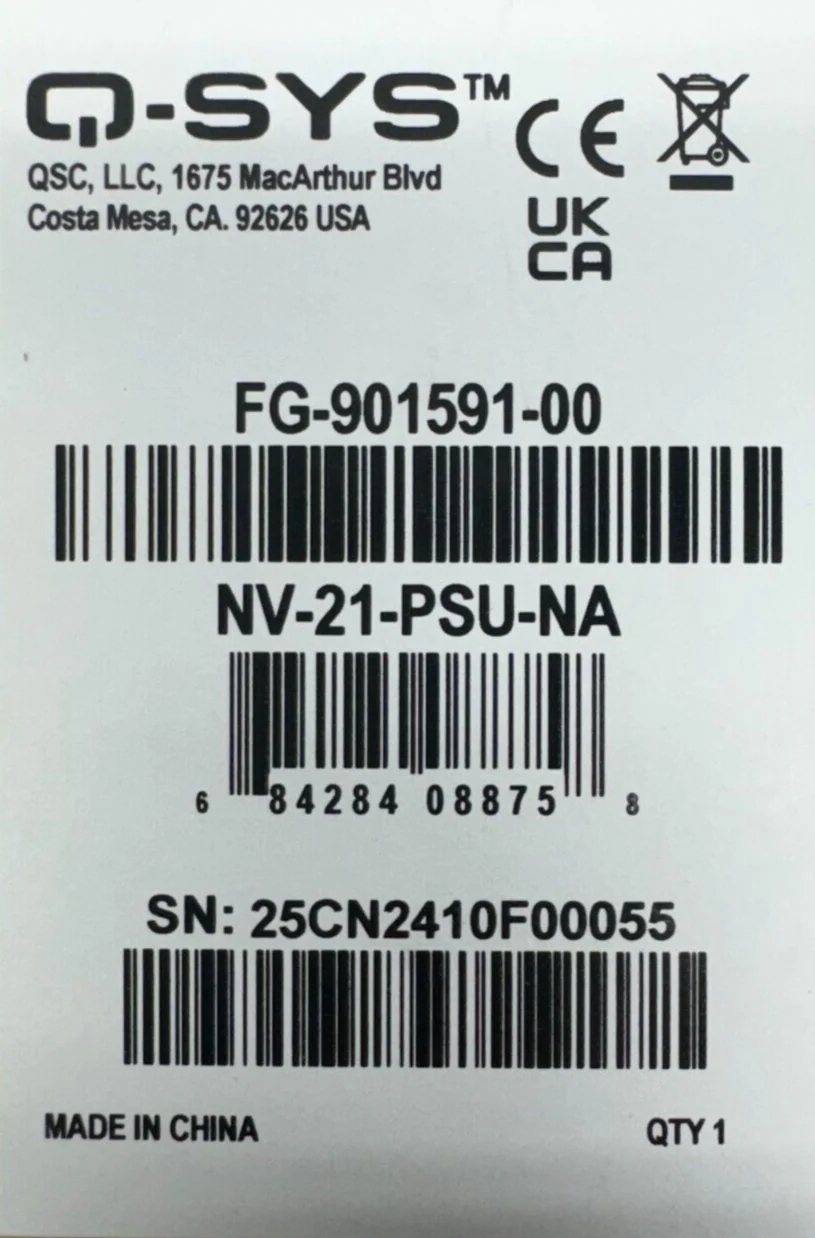 QSC NV-21-PSU-NA Q-SYS External Power Supply for NV-21-HU - Image 3