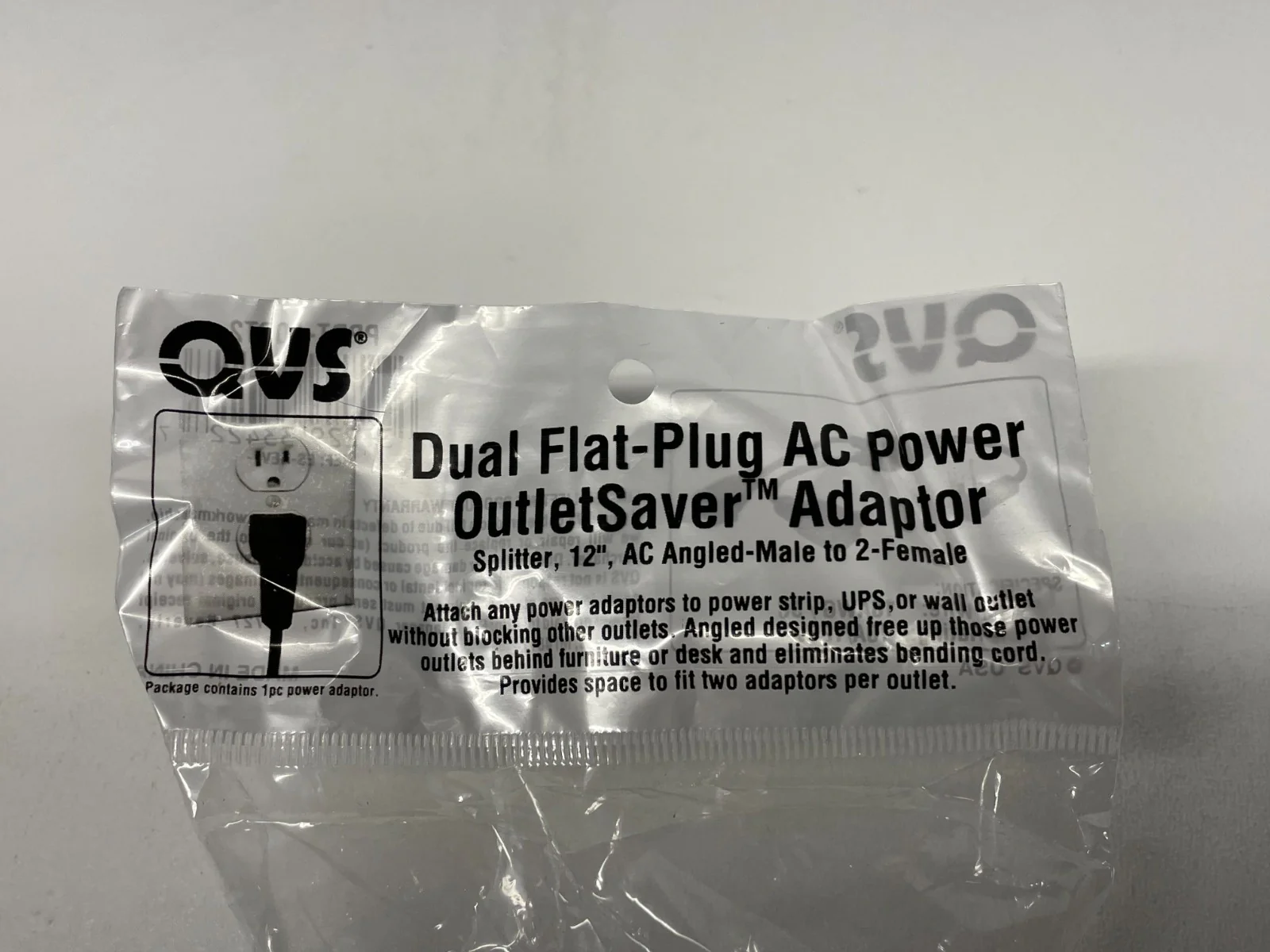QVS PPRT-ADPT2 Flat-Plug OutletSaver 90° Splitter Adapter (Black, 12") LOT OF 5 - Image 3
