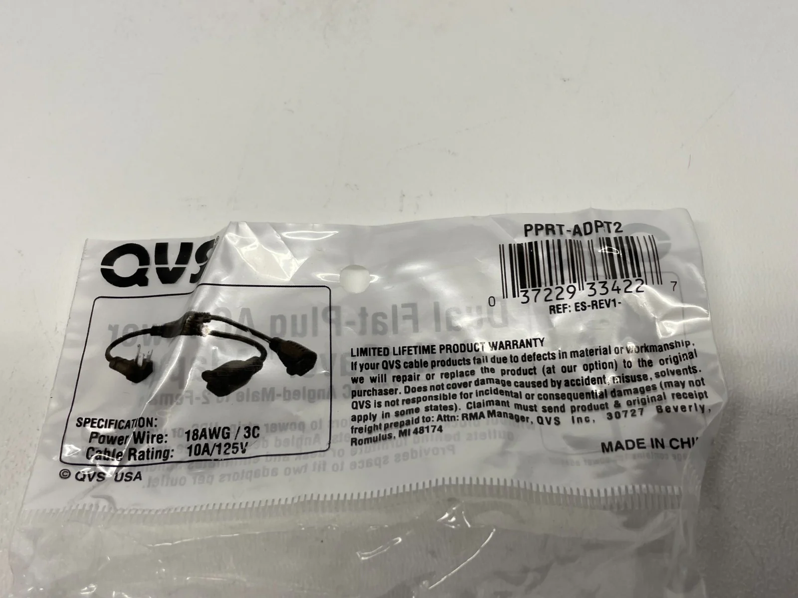 QVS PPRT-ADPT2 Flat-Plug OutletSaver 90° Splitter Adapter (Black, 12") LOT OF 5 - Image 4