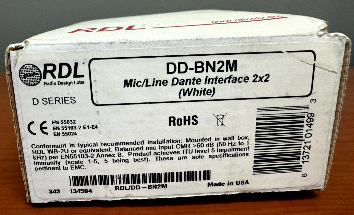 RDL DD-BN2M 2x2 Wall-Mounted Bi-Directional Mic/Line Dante Interface White - Image 2