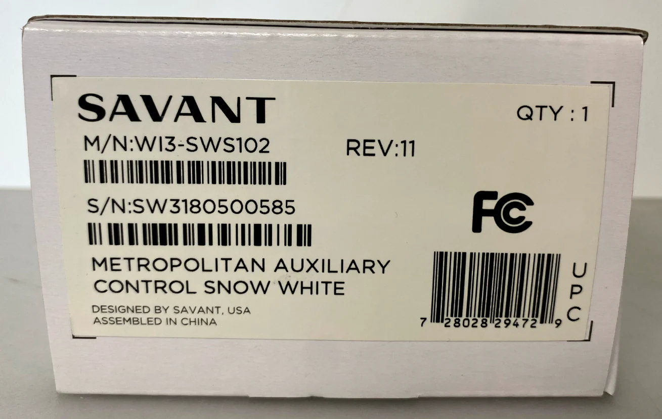Savant WI3-SWS102 Metropolitan Auxiliary Control / Snow White (REV: 11)