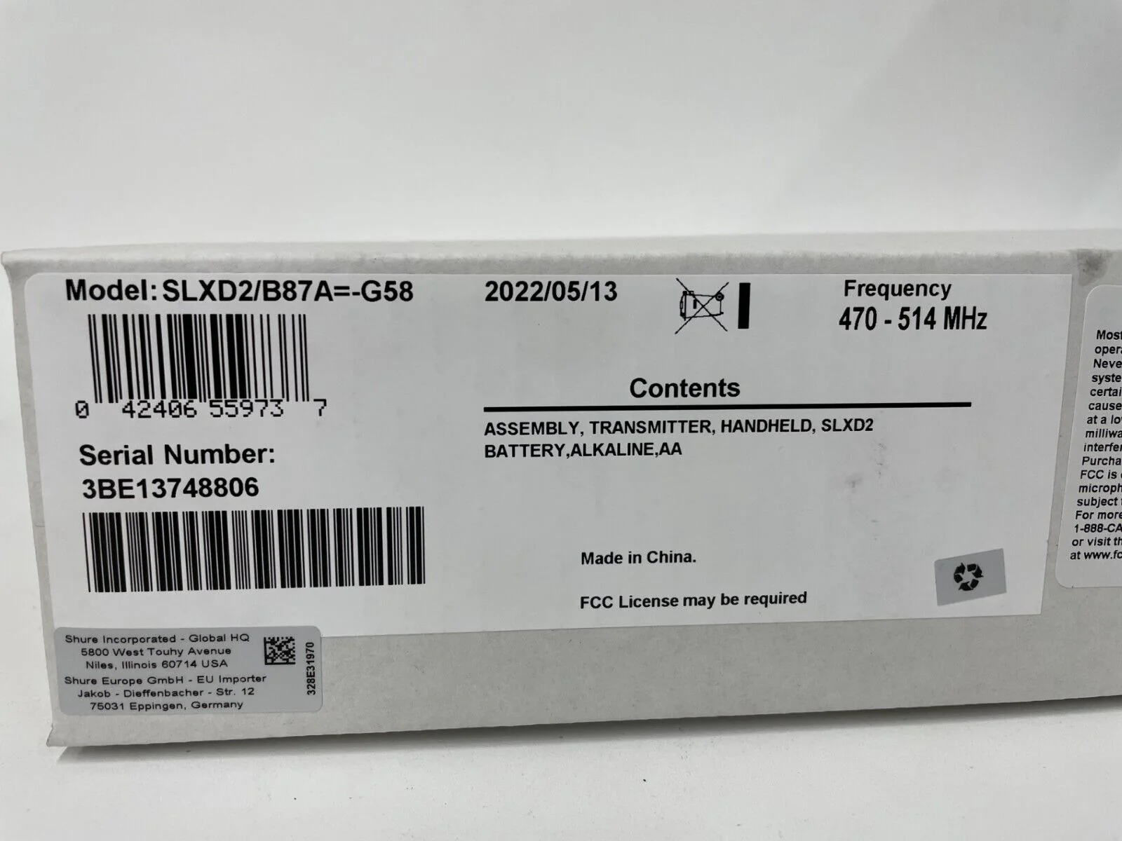 Shure SLXD2/B87A Wireless Handheld Microphone with Beta 87A Band G58 417-506 MHz - Image 4