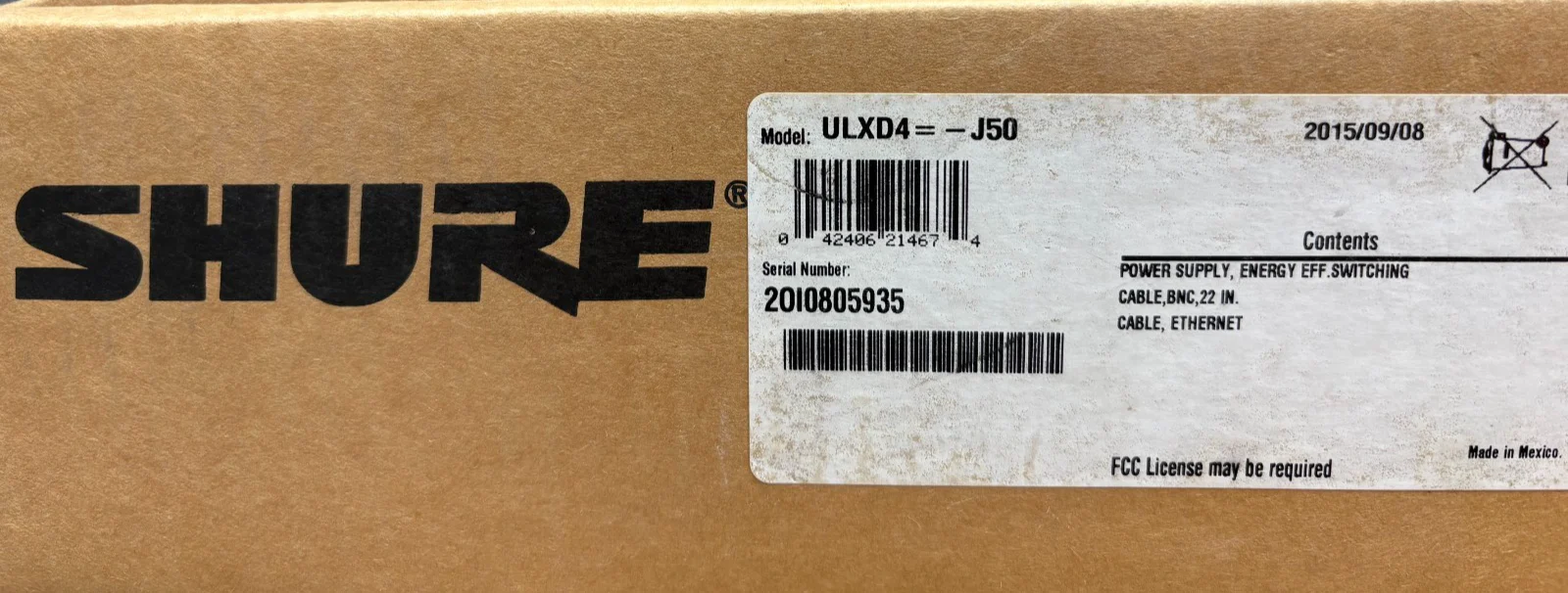 Shure ULXD4 Wireless Receiver J50 Frequency Band (P/N: ULXD4=-J50)