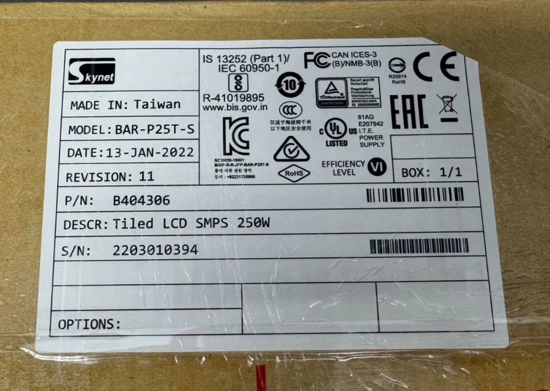 Skynet BAR-P25T-S Tiled LCD SMPS 250W Power Supply B404306 - Image 2