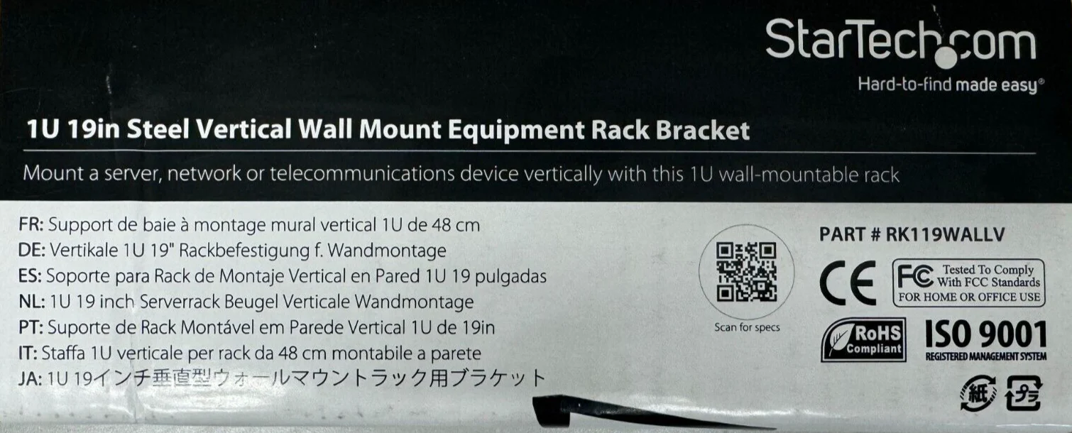 StarTech RK119WALLV 1U 19in Steel Vertical Wall Mount Equipment Rack Bracket - Image 2