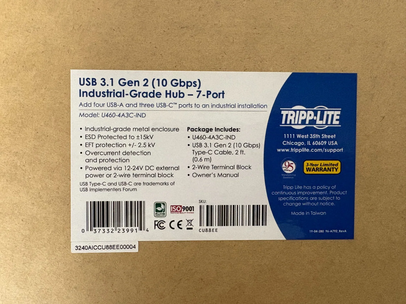Tripp Lite Industrial Grade Hub 7-Port USB-C | USB 3.1 Gen 2 (P/N:U460-4A3C-IND)