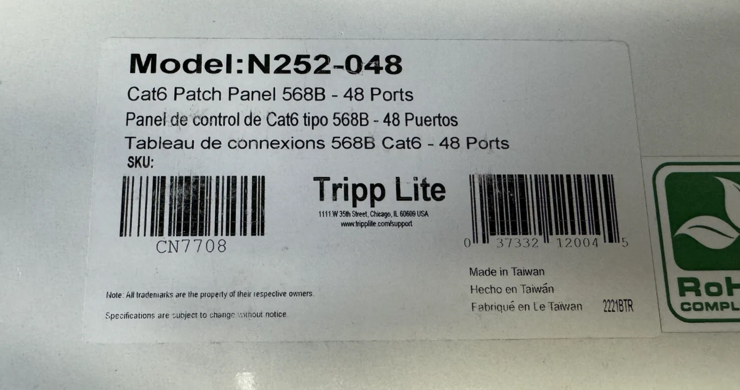 Tripp Lite N252-048 48-Port Cat6 Patch Panel - UTP, 110 Punch Down, RJ45, 2U TAA - Image 2
