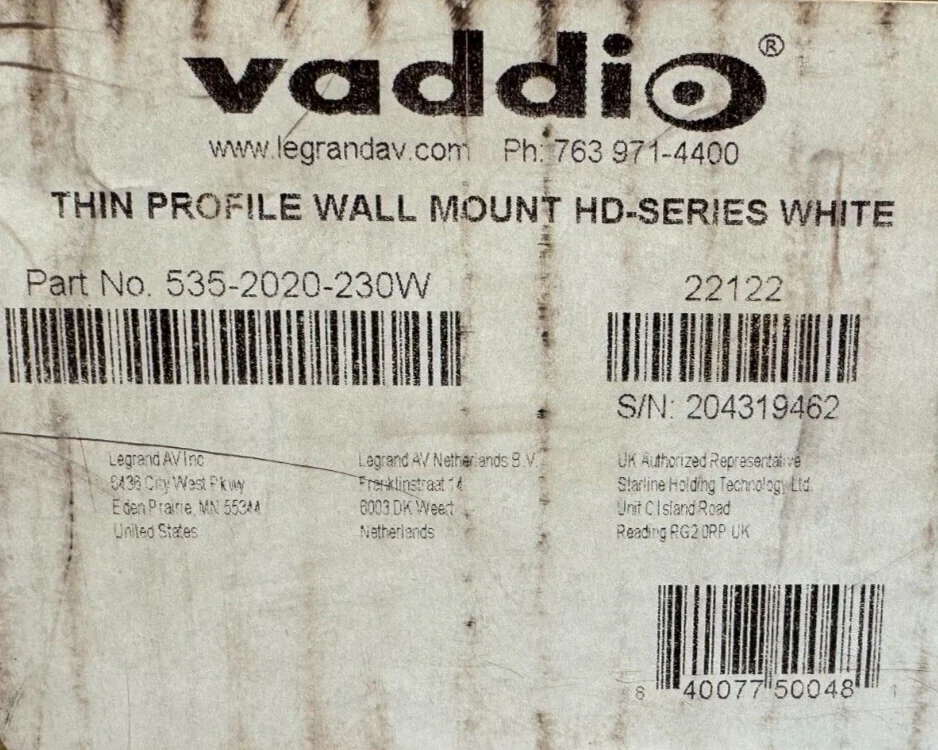 Vaddio 535-2020-230W Thin-Profile Wall Mount Bracket for HD-Series PTZ Cameras - Image 2