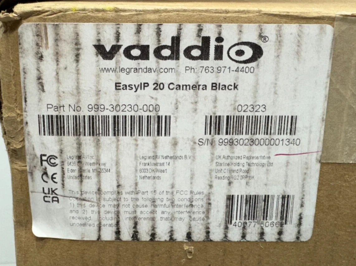 Vaddio 999-30230-000 EasyIP 20 PTZ Conference Camera Black - Image 2