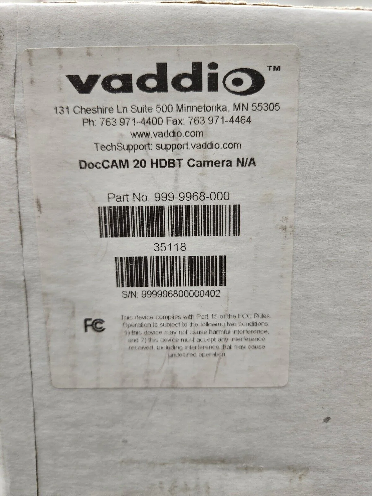 Vaddio DocCAM 20 HDBT Ceiling-Mounted Document Camera 999-9968-000 - Image 2