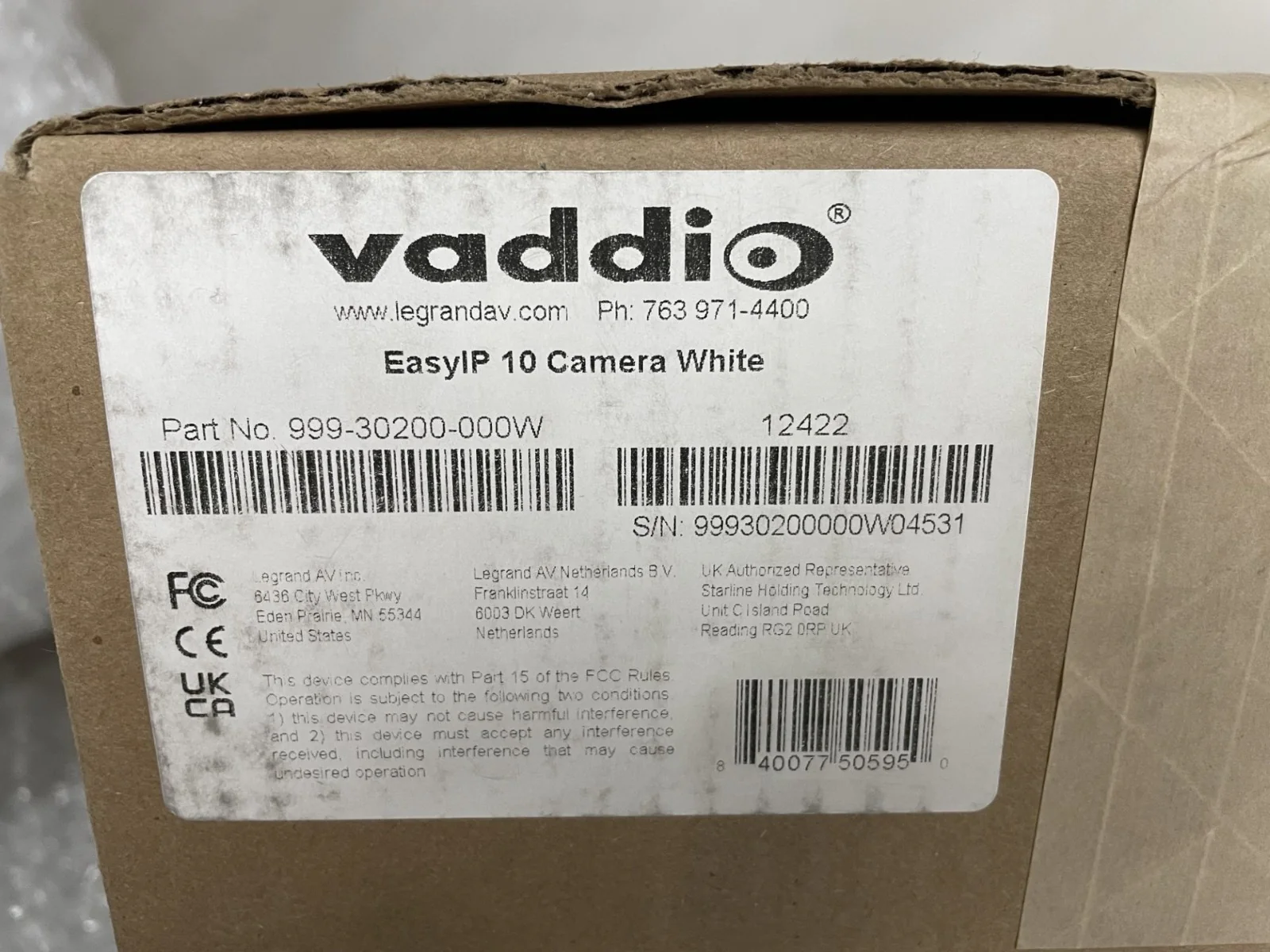 Vaddio EasyIP 10 High Definition IP Network PTZ Camera 999-30200-000W (White) - Image 2